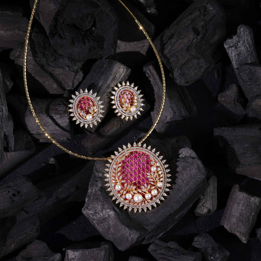 Cocktail Glam Pearl Brooch Pendant Set