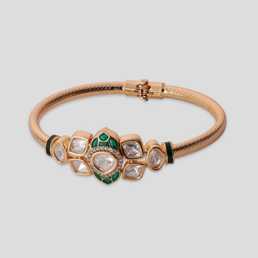 Polki Core Kada with Triple Emerald Edge