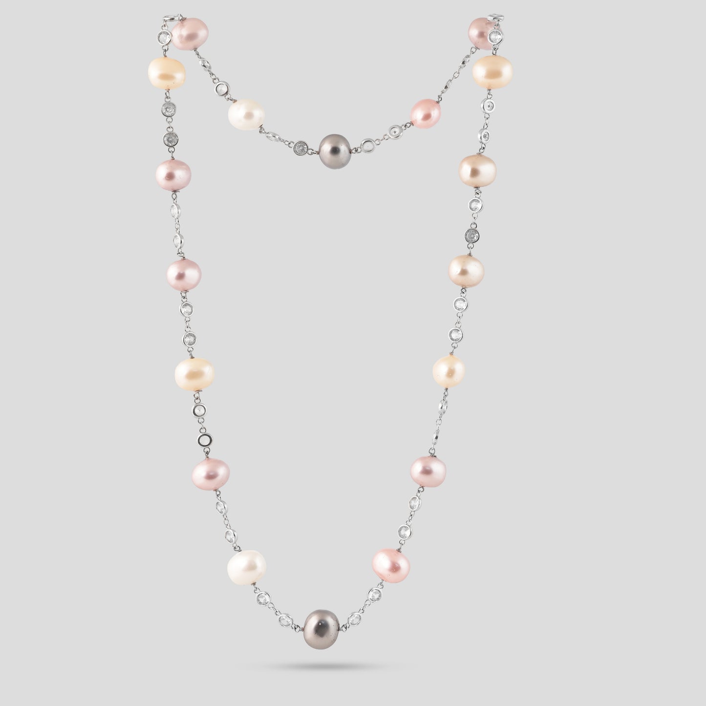 Multi Colour Pearl aand Diamond Strand Necklace