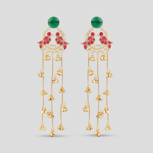Ruby Bird Motif Kashmiri Drop Earrings