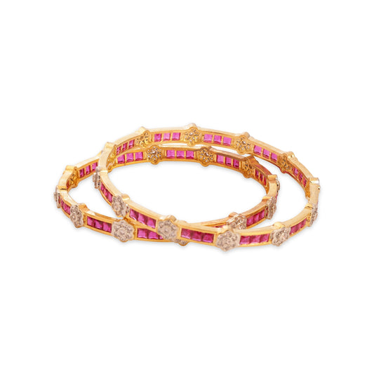 Diamond Flower Ruby Bangle