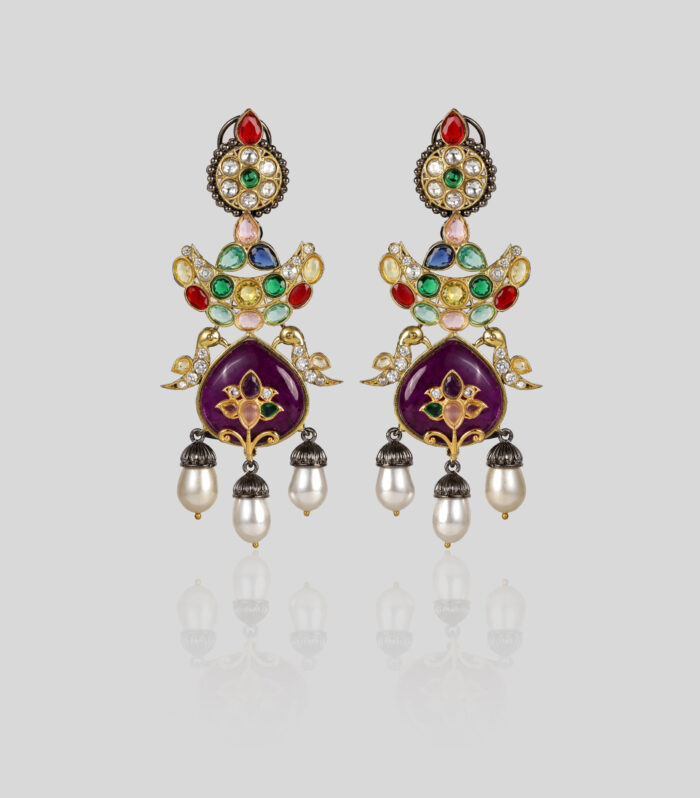 Navratna Pearl Cascade Earrings